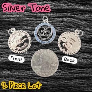 Lot of 2 CC Silver Tone Zipper Pull Button Charms 22mm